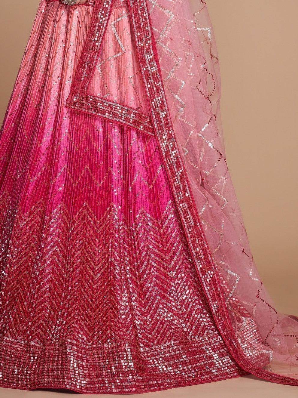 Beautiful Pink Sequins Chinon Engagement Wear Lehenga Choli - Zeel Clothing