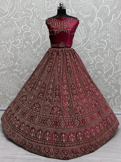 Beautiful Pink Thread Work Bridal Lehenga Choli With Double Dupatta - Zeel Clothing