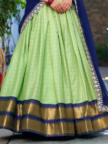 Beautiful Pista Green Zari Weaving Art Silk Traditional Half Saree Lehenga - Zeel Clothing