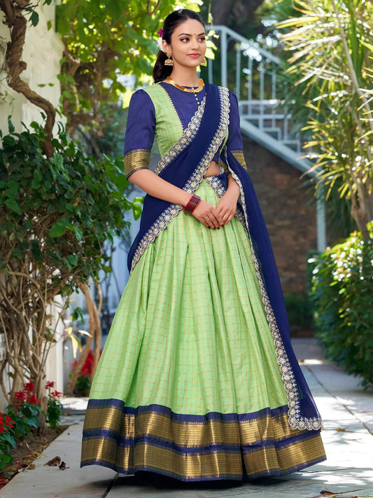 Beautiful Pista Green Zari Weaving Art Silk Traditional Half Saree Lehenga - Zeel Clothing