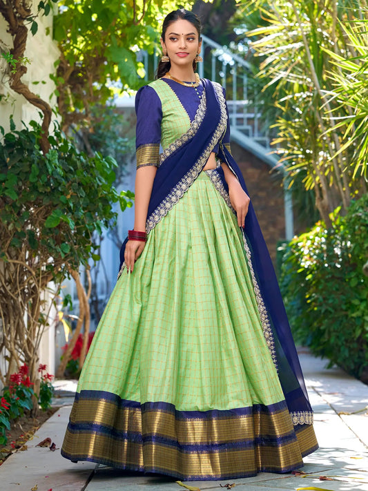Beautiful Pista Green Zari Weaving Art Silk Traditional Half Saree Lehenga - Zeel Clothing