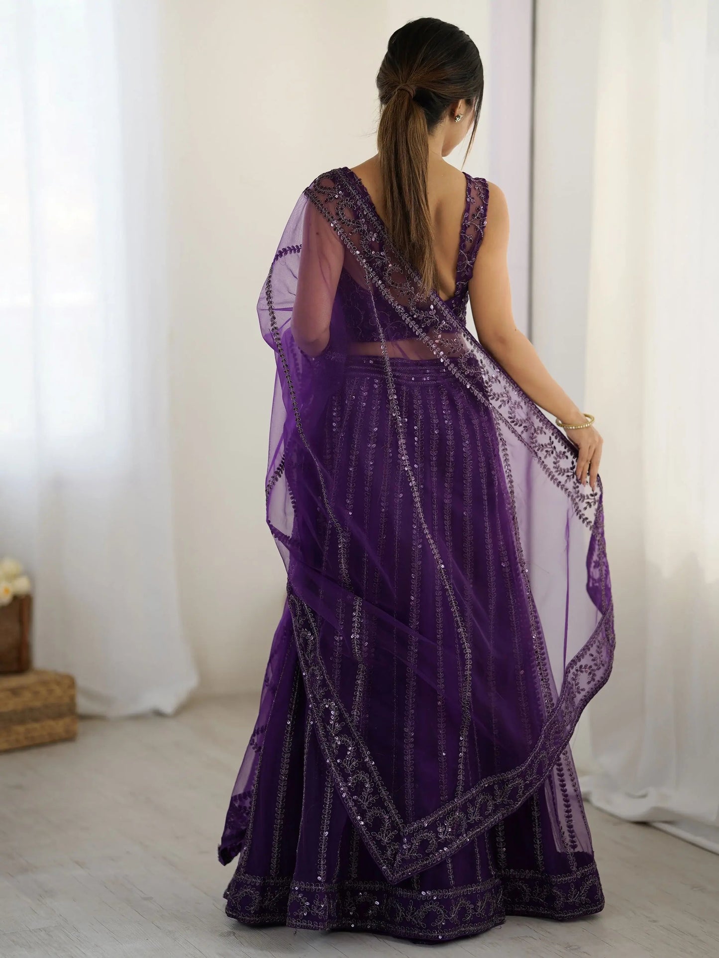Beautiful Purple Dori Work Net Wedding Wear Lehenga Choli With Dupatta - Zeel Clothing