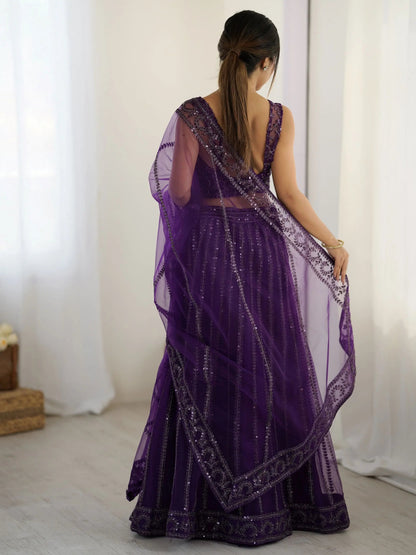 Beautiful Purple Dori Work Net Wedding Wear Lehenga Choli With Dupatta - Zeel Clothing