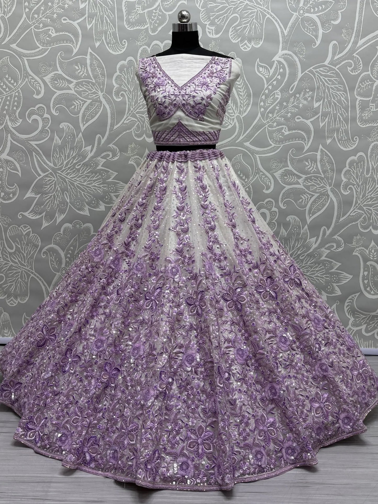 Beautiful Purple Multi Thread Work Net Wedding Lehenga Choli - Zeel Clothing