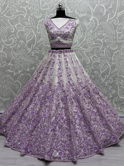 Beautiful Purple Multi Thread Work Net Wedding Lehenga Choli - Zeel Clothing