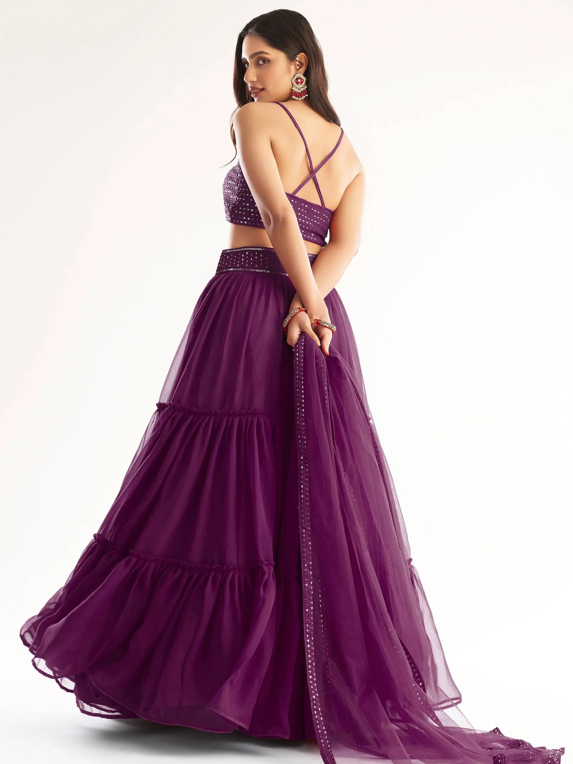 Beautiful Purple Sequined Georgette Party Wear Lehenga Choli - Zeel Clothing