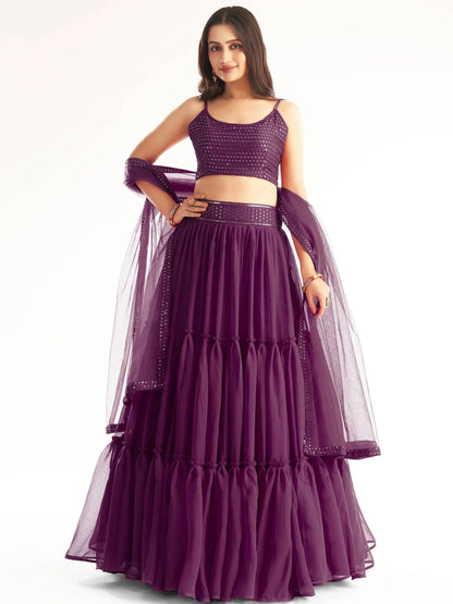 Beautiful Purple Sequined Georgette Party Wear Lehenga Choli - Zeel Clothing