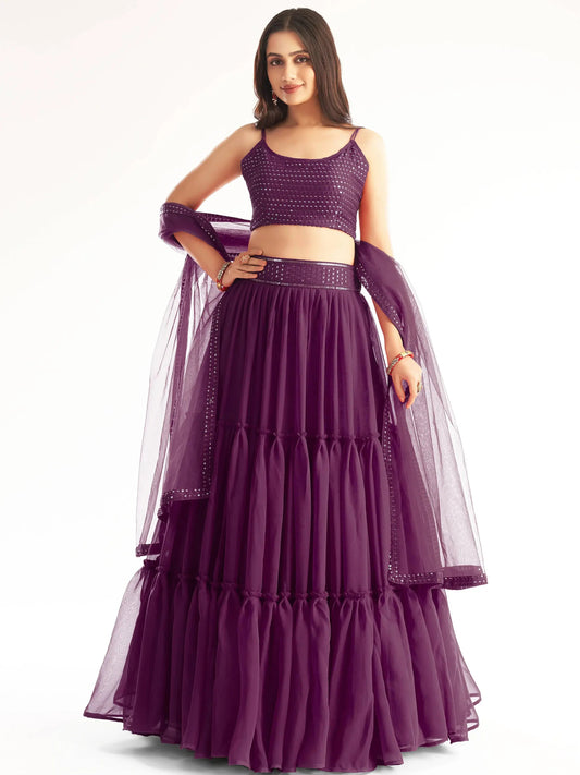 Beautiful Purple Sequined Georgette Party Wear Lehenga Choli - Zeel Clothing