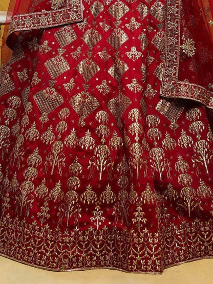 Beautiful Red Embroidered Silk Wedding Wear Lehenga Choli With Dupatta - Zeel Clothing