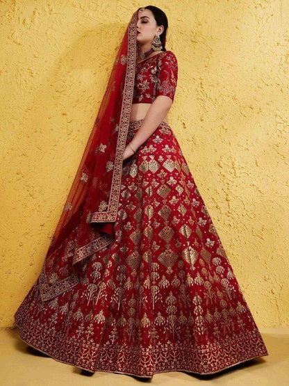 Beautiful Red Embroidered Silk Wedding Wear Lehenga Choli With Dupatta - Zeel Clothing