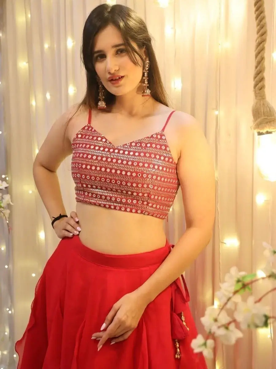 Beautiful Red Georgette Wedding Wear Lehenga Choli With Dupatta - Zeel Clothing