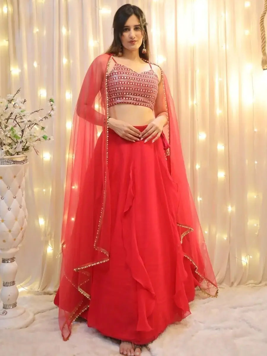 Beautiful Red Georgette Wedding Wear Lehenga Choli With Dupatta - Zeel Clothing