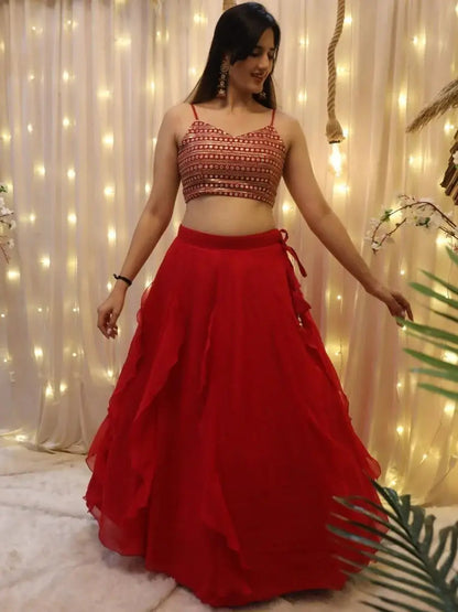 Beautiful Red Georgette Wedding Wear Lehenga Choli With Dupatta - Zeel Clothing
