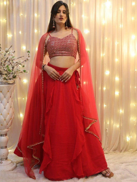 Beautiful Red Georgette Wedding Wear Lehenga Choli With Dupatta - Zeel Clothing