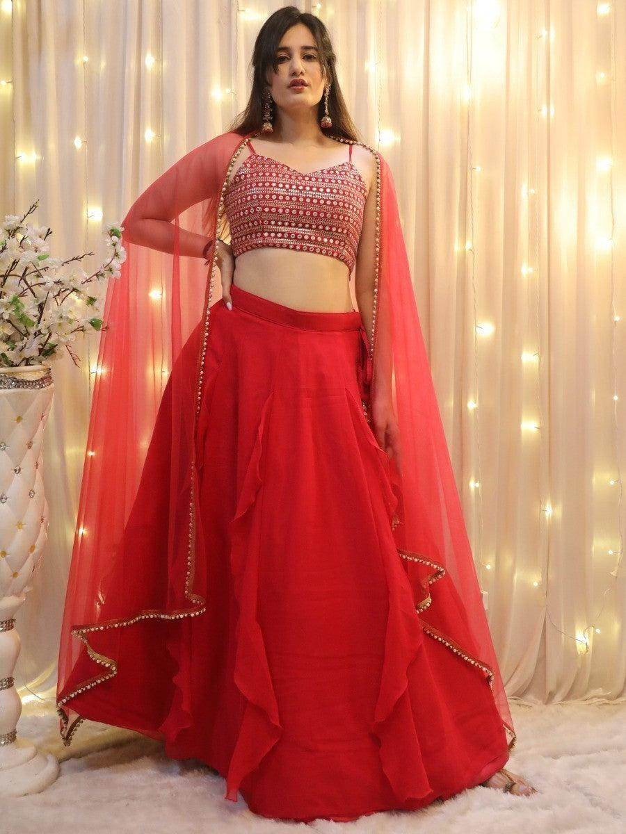 Beautiful Red Georgette Wedding Wear Lehenga Choli With Dupatta - Zeel Clothing
