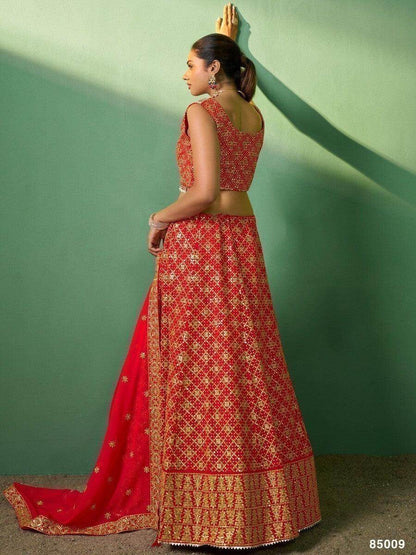 Beautiful Red Sequins Georgette Designer Lehenga Choli With Dupatta - Zeel Clothing