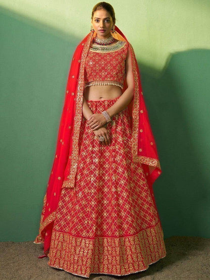 Beautiful Red Sequins Georgette Designer Lehenga Choli With Dupatta - Zeel Clothing