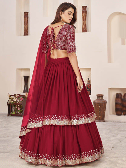 Beautiful Red Sequins Georgette Engagement Wear Lehenga Choli - Zeel Clothing