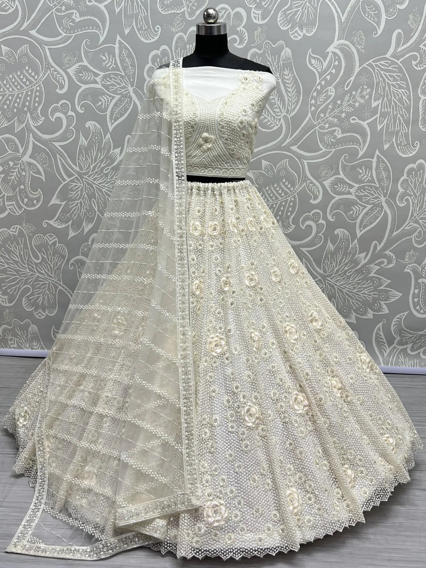 Beautiful White Thread Work Net Designer Lehenga Choli With Dupatta - Zeel Clothing