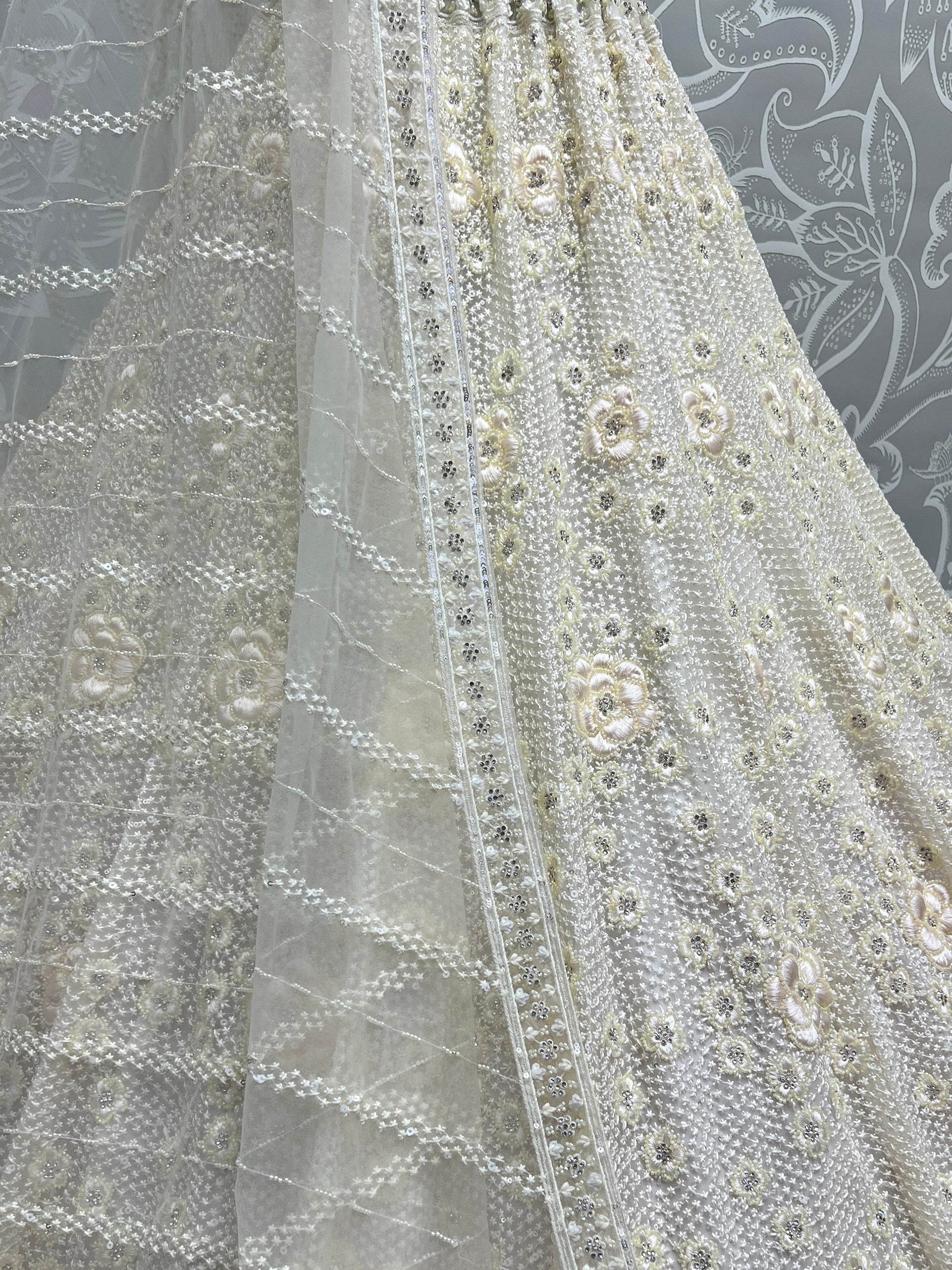 Beautiful White Thread Work Net Designer Lehenga Choli With Dupatta - Zeel Clothing