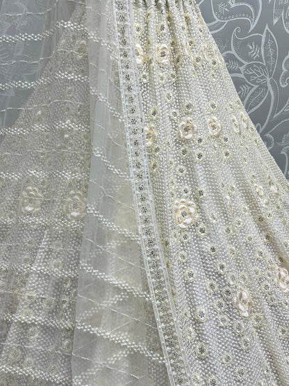 Beautiful White Thread Work Net Designer Lehenga Choli With Dupatta - Zeel Clothing