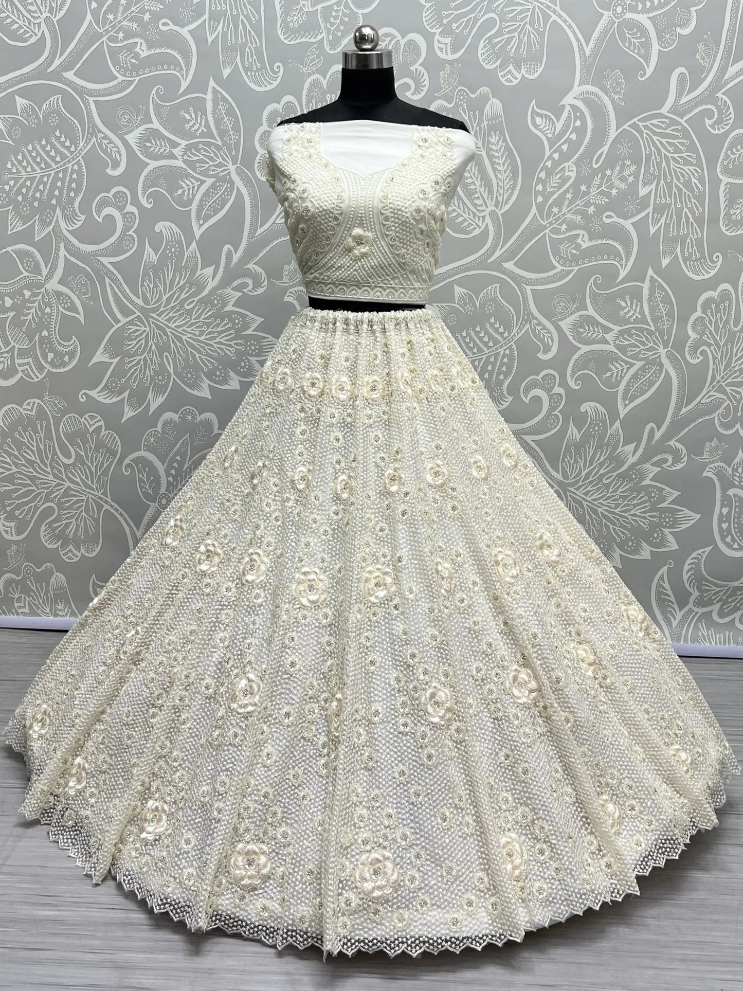 Beautiful White Thread Work Net Designer Lehenga Choli With Dupatta - Zeel Clothing