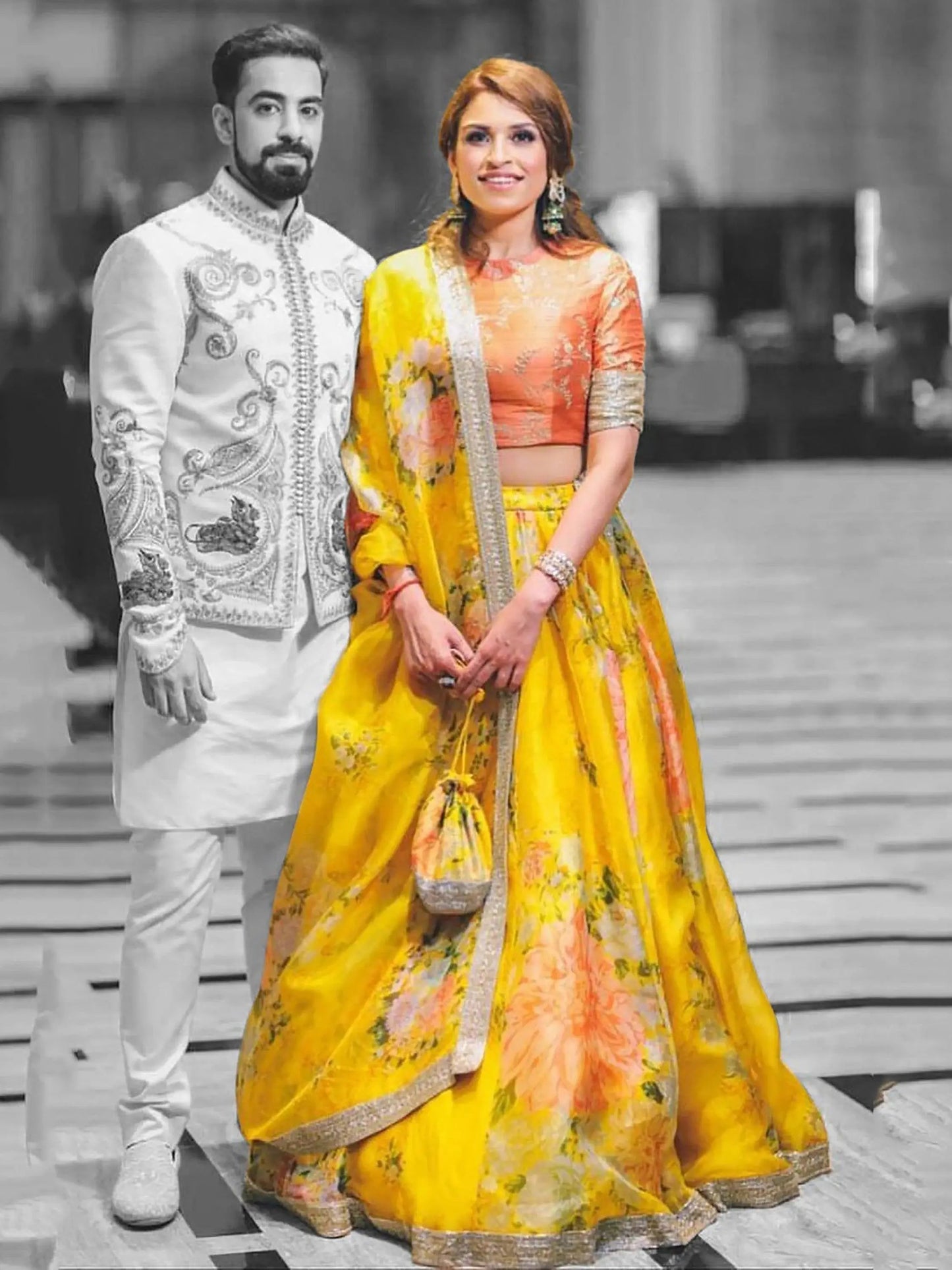 Beautiful Yellow-Orange Designer Digital Printed Lehenga Choli - Zeel Clothing