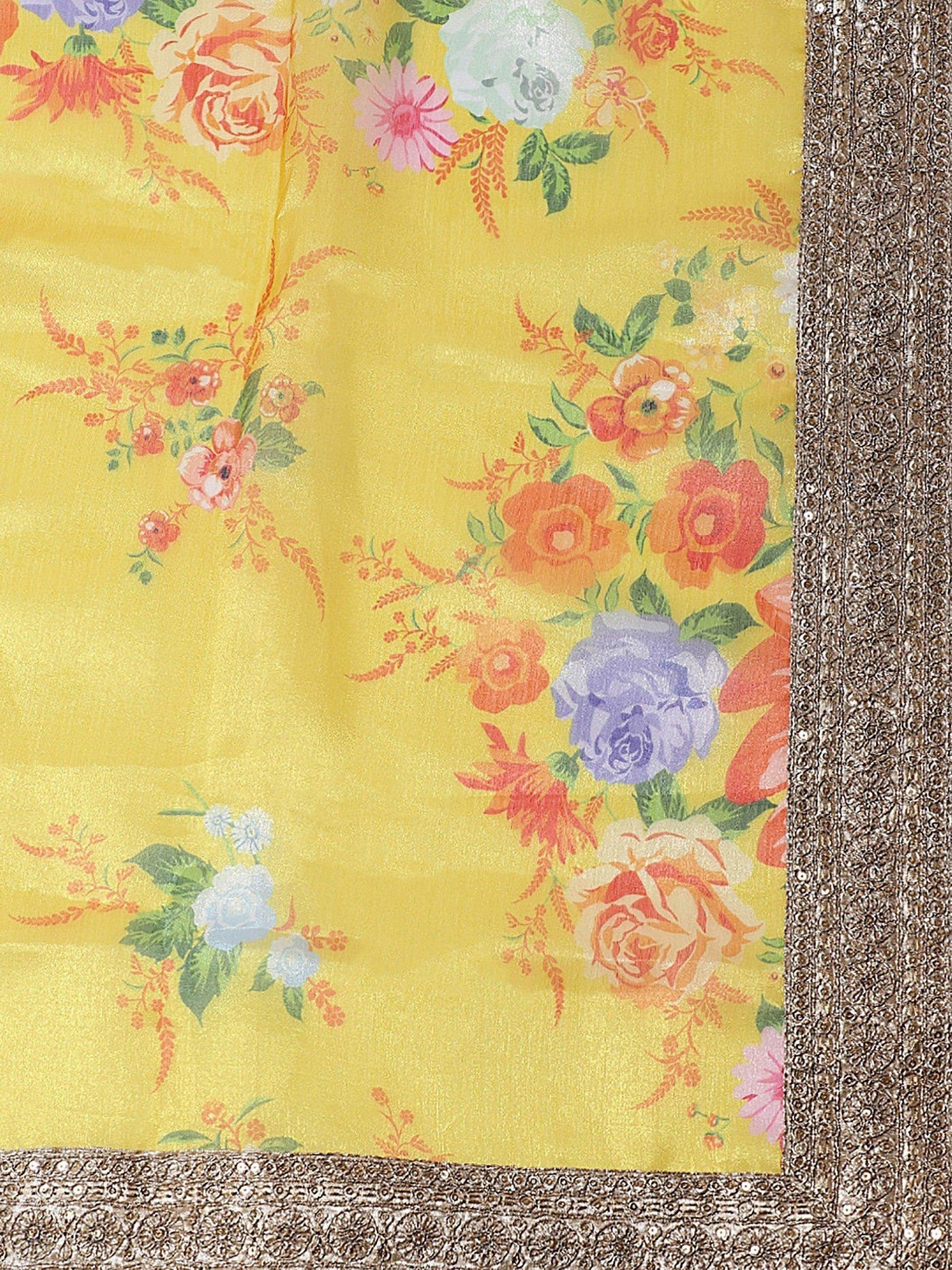 Beautiful Yellow-Orange Designer Digital Printed Lehenga Choli - Zeel Clothing