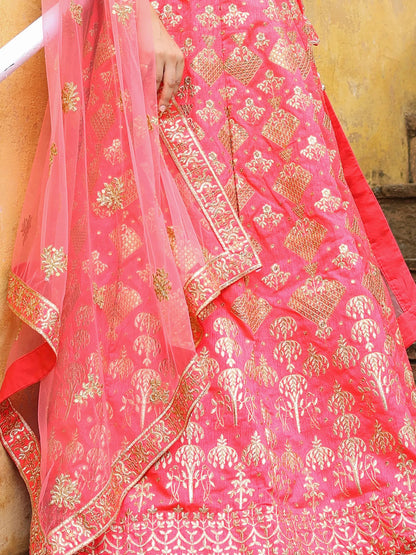 Bewitching Peach Embroidered Silk Wedding Lehenga Choli With Dupatta - Zeel Clothing