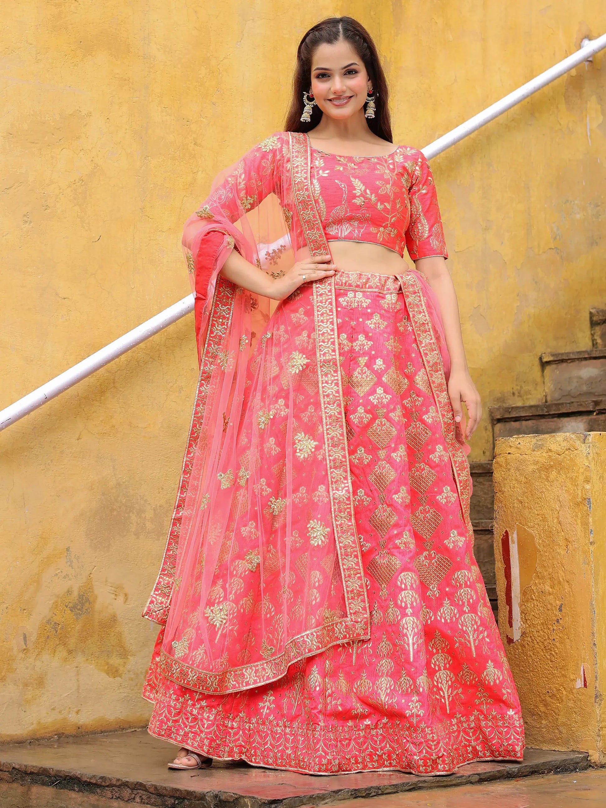 Bewitching Peach Embroidered Silk Wedding Lehenga Choli With Dupatta - Zeel Clothing