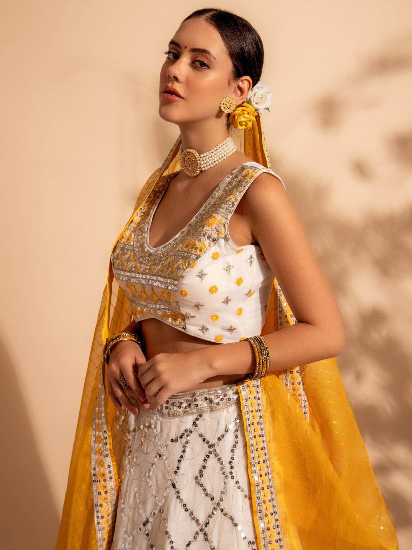 Bewitching White Sequins Work Georgette Function Wear Lehenga Choli - Zeel Clothing