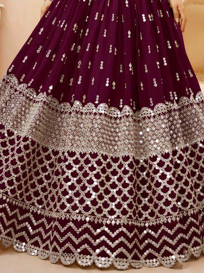 Bewitching Wine Sequins Georgette Wedding Wear Lehenga Choli - Zeel Clothing