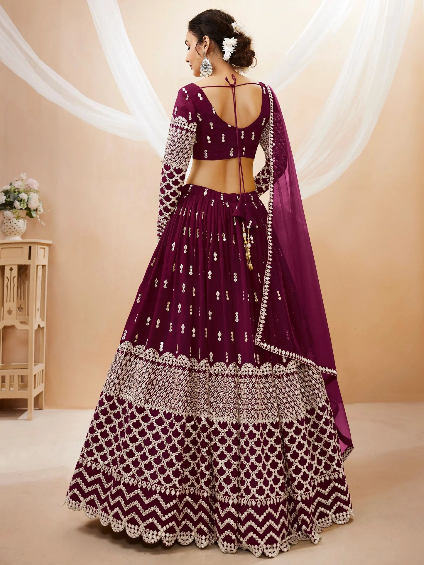 Bewitching Wine Sequins Georgette Wedding Wear Lehenga Choli - Zeel Clothing