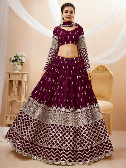 Bewitching Wine Sequins Georgette Wedding Wear Lehenga Choli - Zeel Clothing