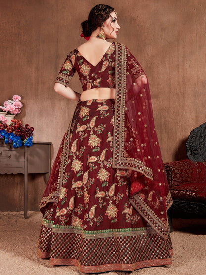Blooming Dark Maroon Colored Bridal Wear Designer Embroidered Lehenga choli - Zeel Clothing