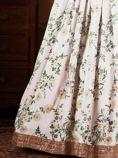 Breathtaking Off-White Sabyasachi Floral Printed Organza Silk Party Wear Lehenga Choli With Blouse - Zeel Clothing