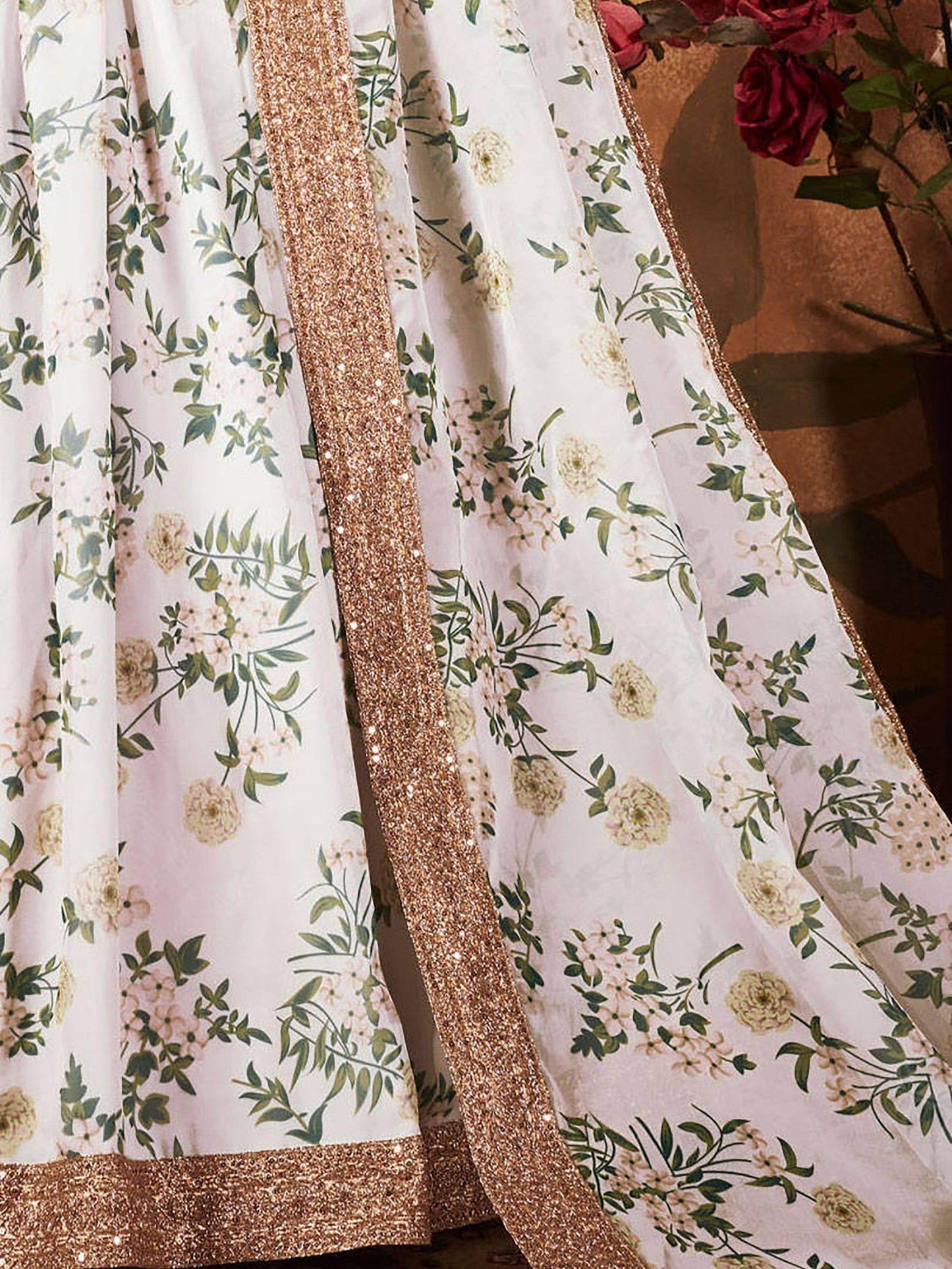 Breathtaking Off-White Sabyasachi Floral Printed Organza Silk Party Wear Lehenga Choli With Blouse - Zeel Clothing