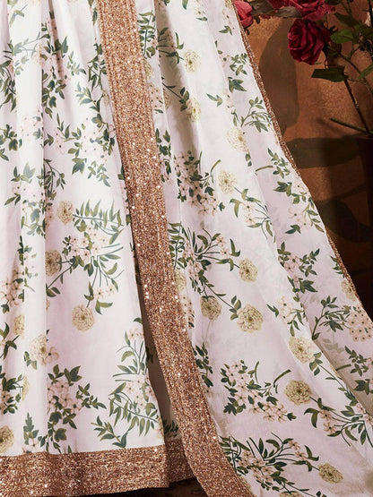 Breathtaking Off-White Sabyasachi Floral Printed Organza Silk Party Wear Lehenga Choli With Blouse - Zeel Clothing
