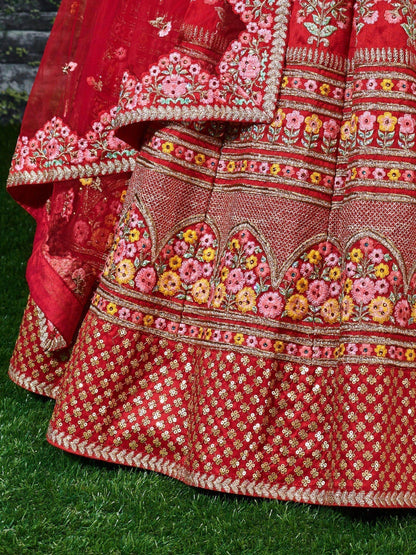 Breathtaking Red Colored Bridal wear Embroidered Lehenga Choli - Zeel Clothing