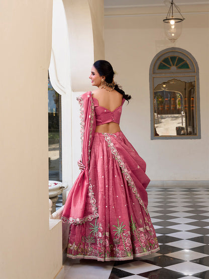 Pink Color Sequins and Thread Embroidery Work Gold Crush Lehenga Choli