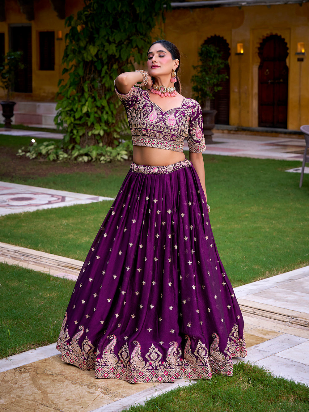 Purple Color Sequince And Thread Embroidery Work Rangoli Crush Lehenga Choli