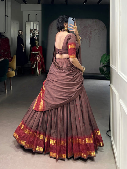 Brown Color Zari Weaving Work Chanderi Lehenga Choli