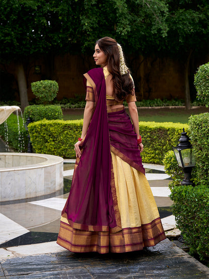 Brown Color Zari Weaving Work Kanchipuram Lehenga Choli