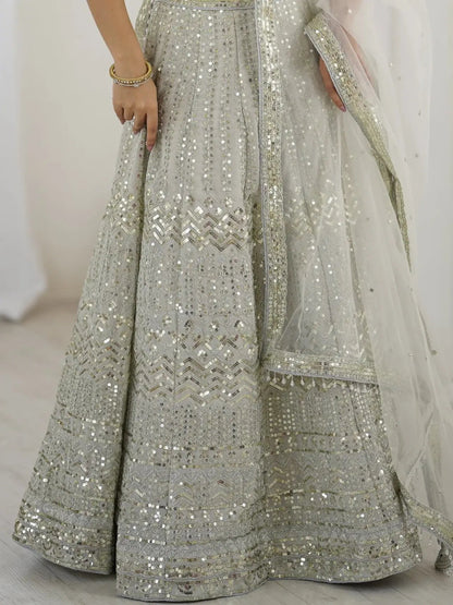 Capricious Grey Dori Work Georgette Wedding Wear Lehenga With Blouse - Zeel Clothing