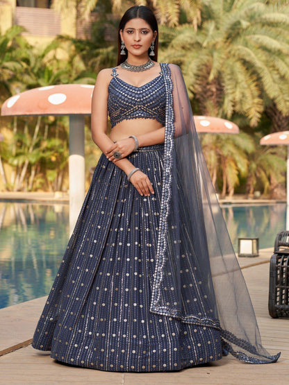 Captivating Grey Sequins Georgette Designer Lehenga Choli - Zeel Clothing