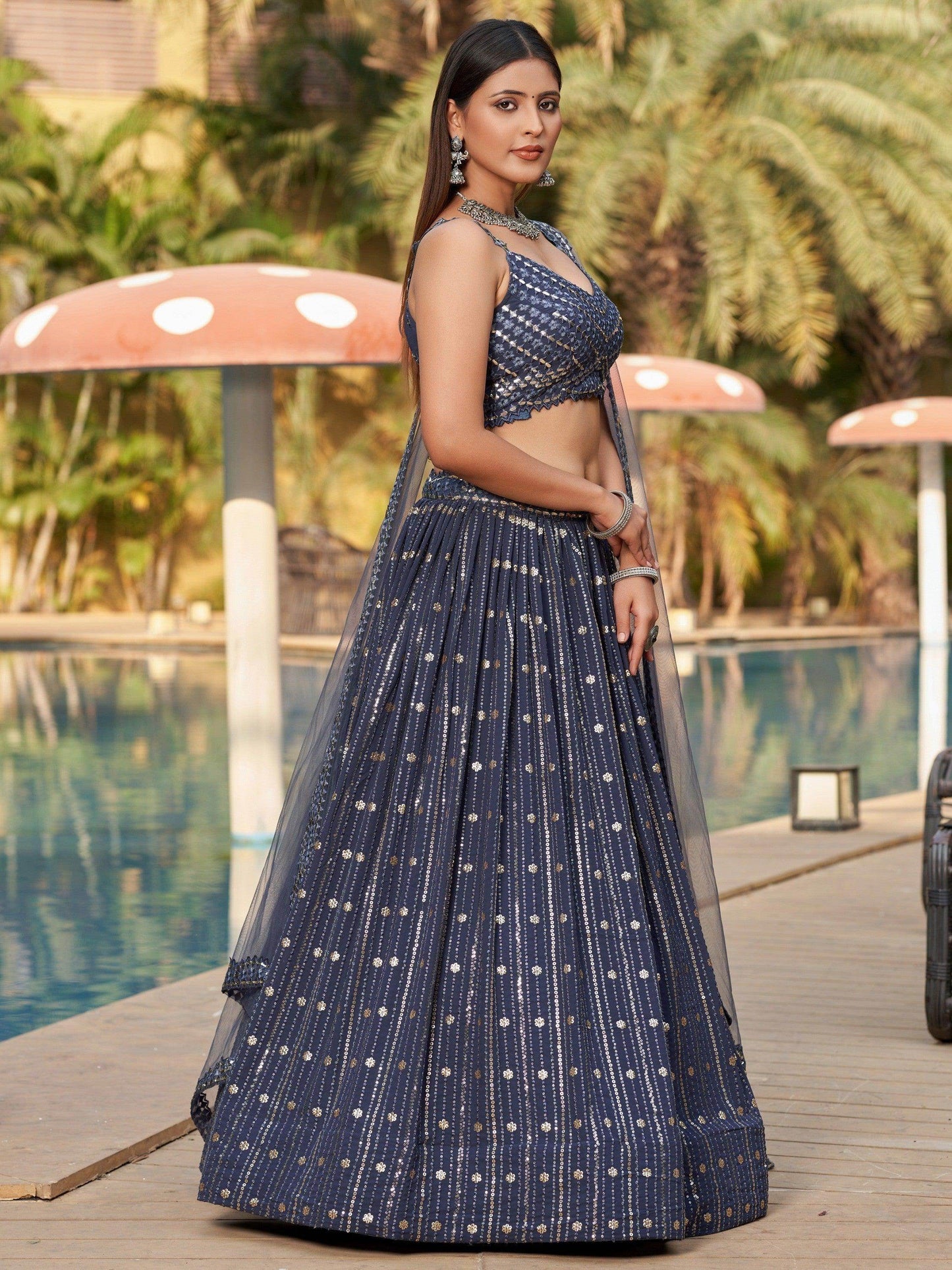 Captivating Grey Sequins Georgette Designer Lehenga Choli - Zeel Clothing