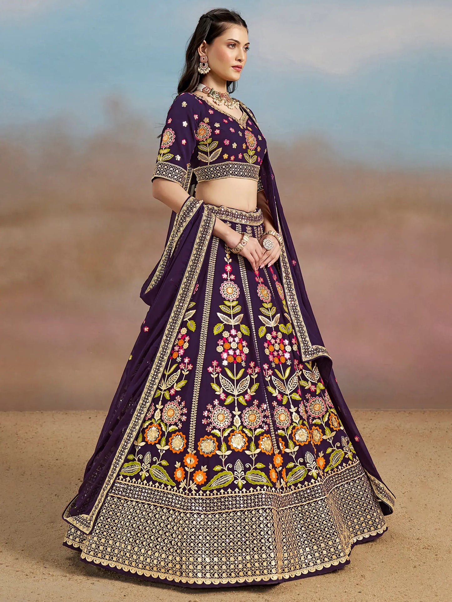 Captivating Navy Blue Dori Work Georgette Wedding Lehenga Choli - Zeel Clothing