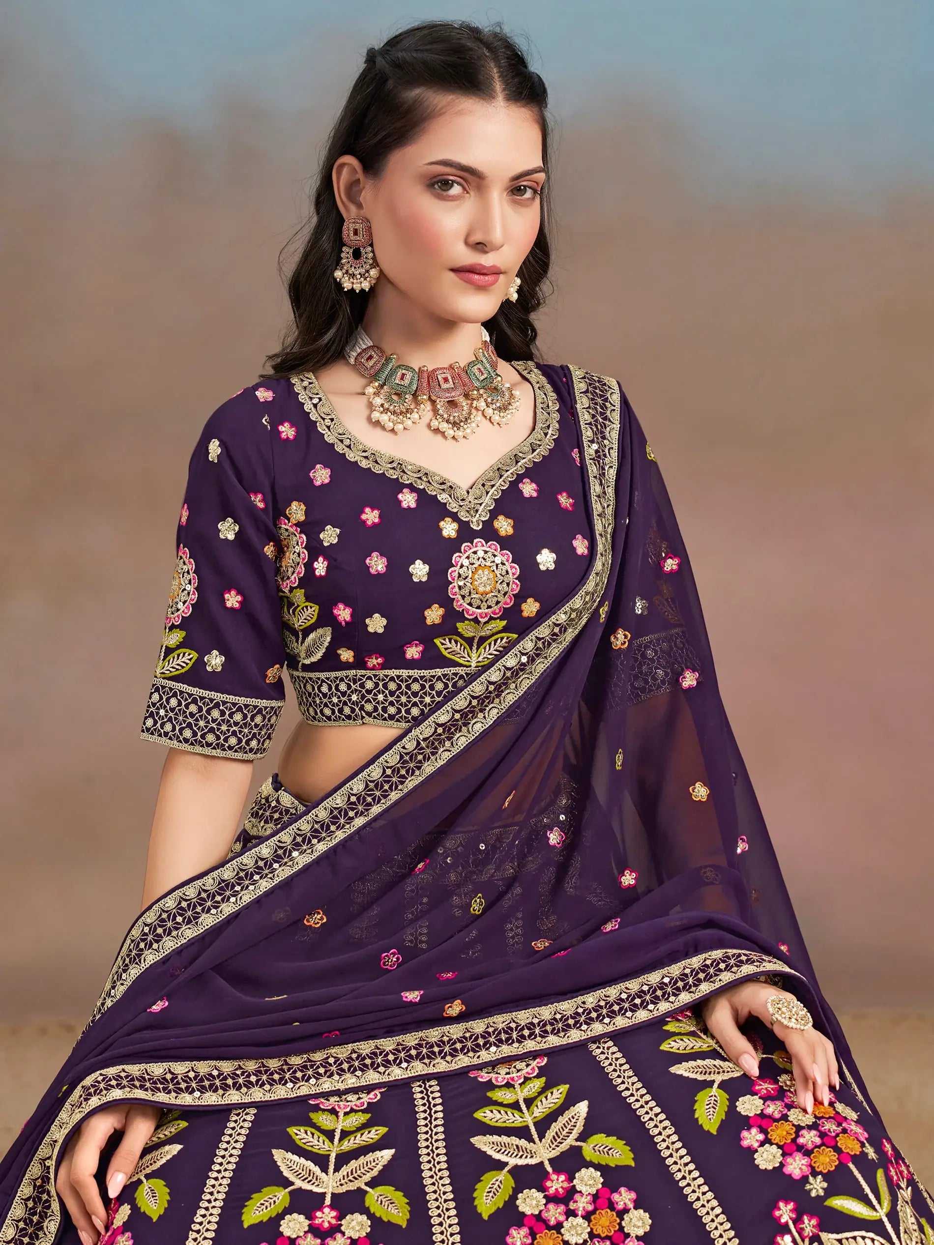 Captivating Navy Blue Dori Work Georgette Wedding Lehenga Choli - Zeel Clothing