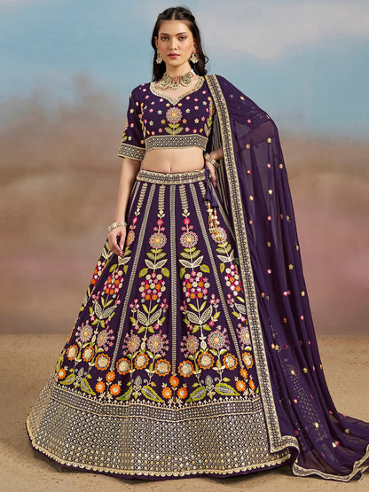 Captivating Navy Blue Dori Work Georgette Wedding Lehenga Choli - Zeel Clothing