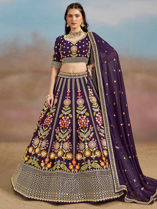 Captivating Navy Blue Dori Work Georgette Wedding Lehenga Choli - Zeel Clothing
